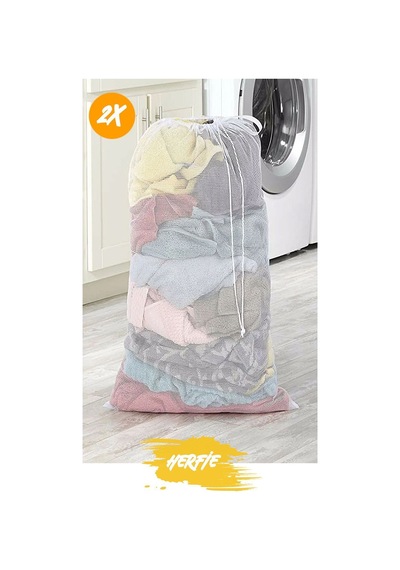 2'li Fermuarlı Yıkama Torbası 60x80 Battaniye Tül Nevresim Makine Koruma Ağı Beyaz
