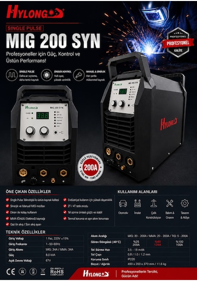 HYLONG SİNGLE PULSE MİG 200 SYN GAZALTI KAYNAK MAKİNESİ