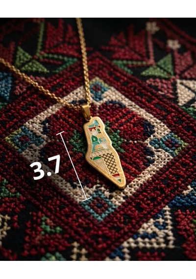 Filistin Haritası İçinde Kubbetü S Sahra Paslanmaz Gold Kaplamalı Zinciri Unisex Kolye J300040