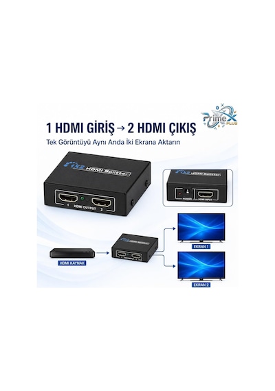 Primex Px-5002 2 Port Hdmı Splitter, 1 Giriş 2 Çıkış Adaptörlü Hdmı Çoklayıcı, 1080p 2k 4k Fhd 3d Görüntü Dağıtıcı, Pc Laptop Uydu Alıcı Ps5 Xbox Dvr Nvr Tv Box İçin Aynı Görüntü Ekran Çoğaltıcı