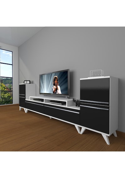 Decoraktiv Ekoflex On2 Mdf Retro Tv Ünitesi Tv Sehpası Beyaz - Siyah