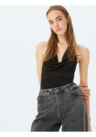 Koton Degaje Yaka Kolsuz Slim Fit Bluz Siyah 5sal30114ık Siyah