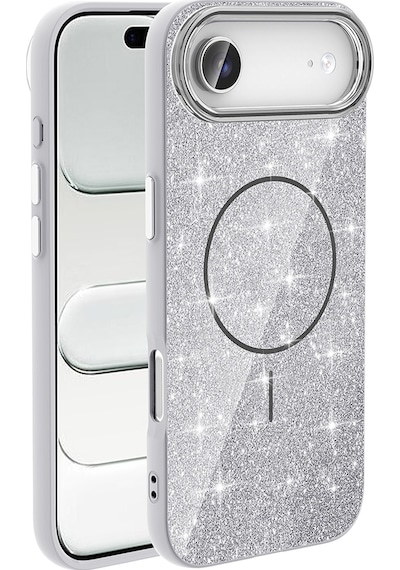 Apple Uyumlu iPhone 17 Air Kılıf M-safe Şarj Özellikli Parlayan Simli Zore Okso Kapak Beyaz