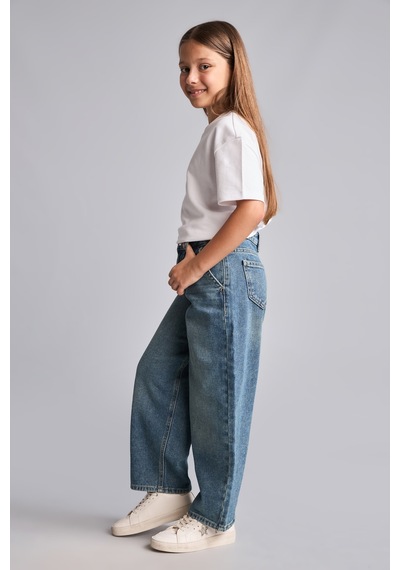 Defacto %100 Pamuk Baggy Fıt Jean Pantolon Kız Çocuk H6244a826aunm28 Mavi-nm28