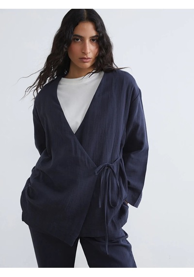 Lc Waikiki Lacivert Kruvaze Yaka Kadın Müslin Kimono