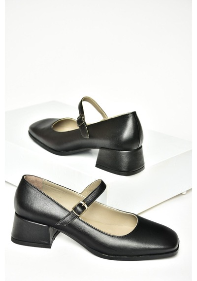 Fox Shoes T908014103 Siyah Hakiki Deri Alçak Topuklu Kadın Ayakkabı Siyah
