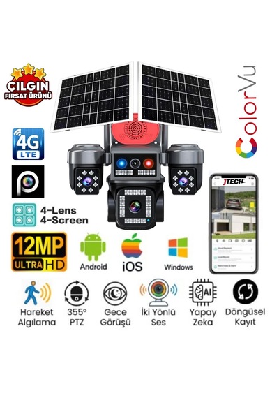 Avenir Av-s445 3mp+3mp+3mp+3mp 12mp Aov Esim 4g Solar 4 Kameralı Ptz Akıllı Kamera