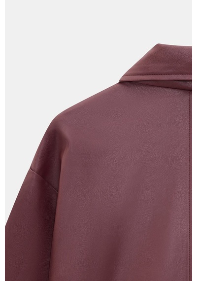 Sââde Kadın Relax Fit Dik Yaka Çıtçıtlı Fermuarlı Cepli Suni Deri Bomber Ceket - Belden Ayarlanabilir Bordo Sââde Kadın Relax Fit Dik Yaka Çıtçıtlı Fermuarlı Cepli Suni Deri Bomber Ceket - Belden Ayarlanabilir Bordo