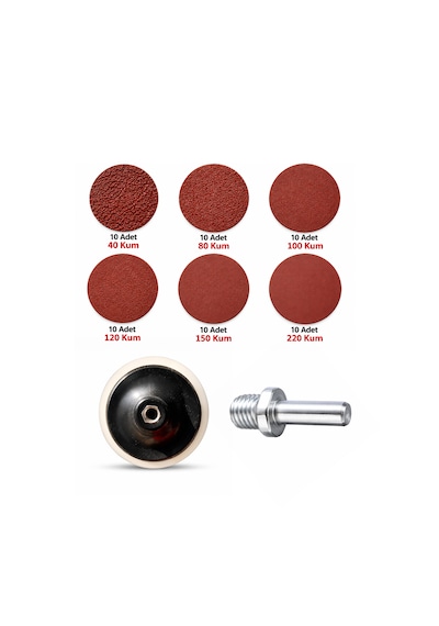 Cırt Zımpara Seti 115 Mm 52 Parça Matkap Aparatlı Ahşap Ve Metal Uyumlu Karma Kum