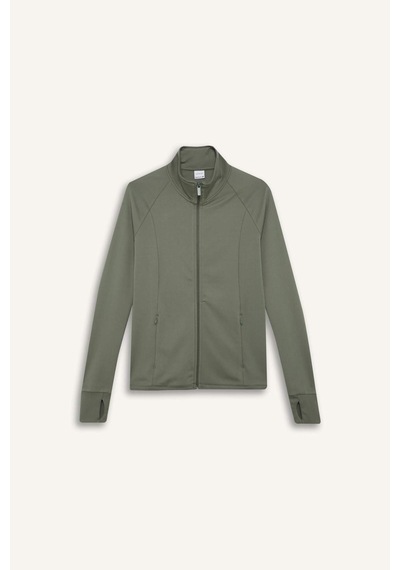 DeFactoFit Fitted Dik Yaka Çift Cepli Fermuarlı Sporcu Hırka B3985AX25SPKH458 Haki