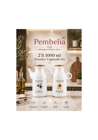 Etiketli 2 Adet 1000ml Porselen Yaglık&sirkelik 2'li Yağdanlık Set Beyaz Beyaz
