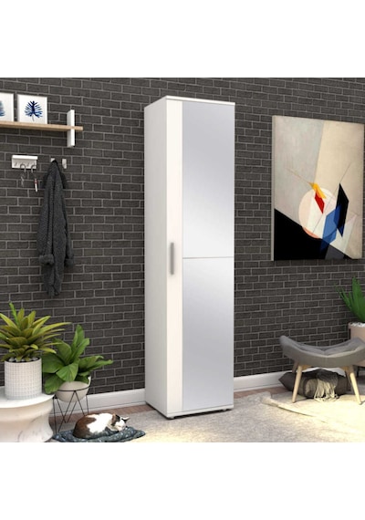 Porto 10 Raflı Tek Kapaklı Aynalı Ayakkabılık Mat Beyaz 45x187x36 Cm Gxyxd