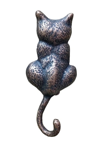 Antika Tarz Dekoratif Pirinç Kedi Sırt Kapı Tokmağı, Taktak - 160x65mm, Oksit 160 M