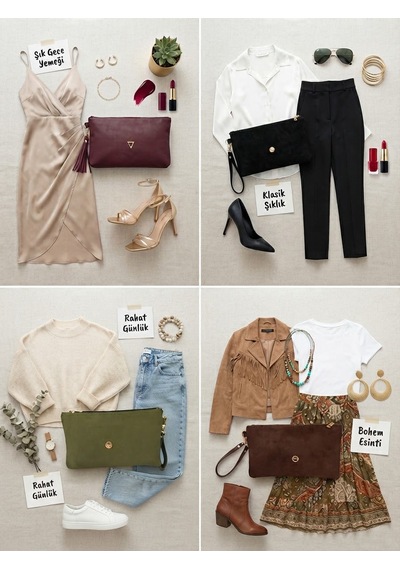 D&s Accessories Kadın Suet Clutch Şık El Çantası Siyah