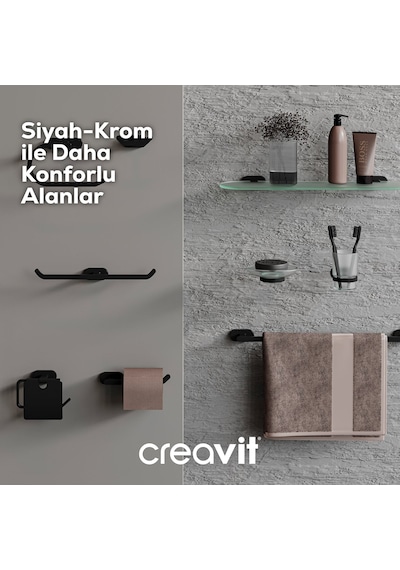 Creavit PL18809-S Planet Tuvalet Kağıtlığı Kapaklı Mat Siyah