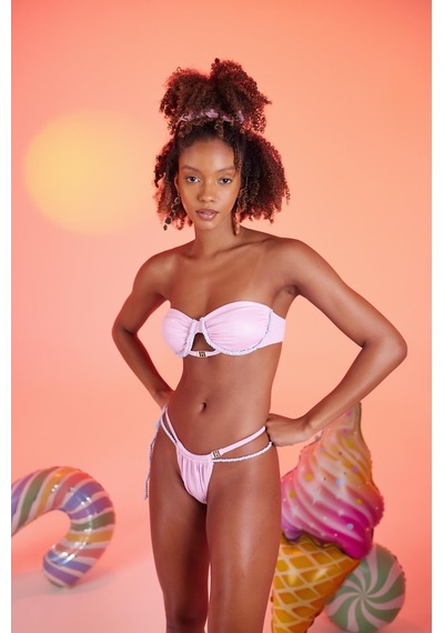 Holly Lolly Özel Yapım Parlak Kumaşlı Premium Mia Bikini Altı Pembe