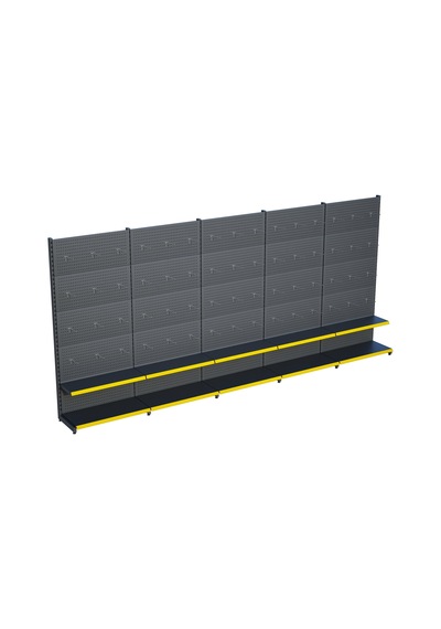 Antrasit Metal 5li Birleşik 2 Katlı Market Raf Sistemi Hırdavat Rafı G450cm Yükseklik H220 Cm Sarı