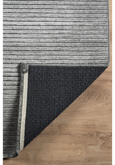 Line Serisi Kaymaz Taban Yıkanabilir Dekoratif Modern Şönil Kilim Gri