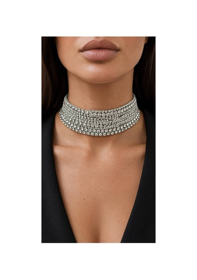 Kadın Gümüş Renk Taşlı Choker Kolye Işıltılı Kristal Taşlı Gösterişli Özel Gün Ve Davet Kolyesi Gümüş - 911515422 Gümüş