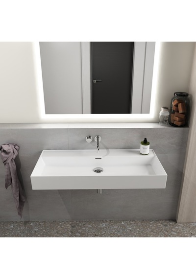 Dura Niva Kare Çanak Lavabo 100x46,5 Cm Tezgah Üstü Batarya Deliksiz Beyaz 5255