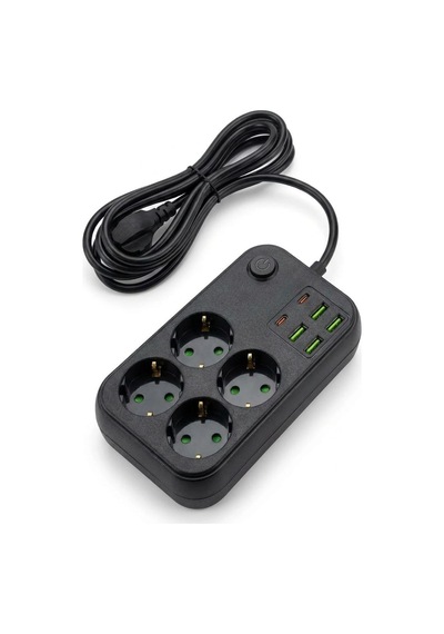 Buffer Çoklu Priz Uzatma Kablosu 4 Soket + 4 Usb + 2 Type - C - Termal Akım Korumalı, Isıya Dayanıklı, Çocuk Korumalı Güvenli Priz 100 - 250v Diger