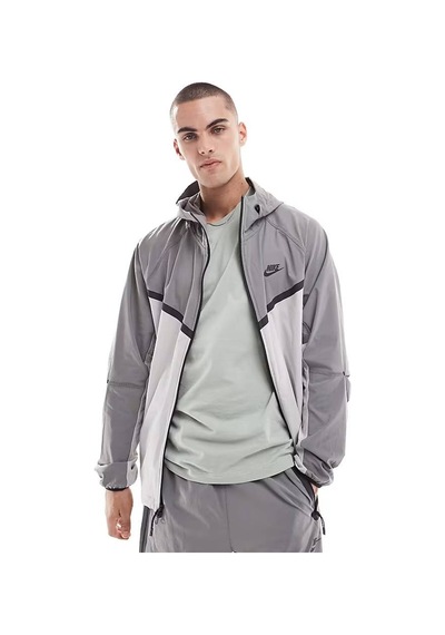 Nike Tech Windrunner Woven Full Zip Loose Fit Jacket Erkek Bol Kesim Paraşüt Kumaş Kapüşonlu Ceket Gri