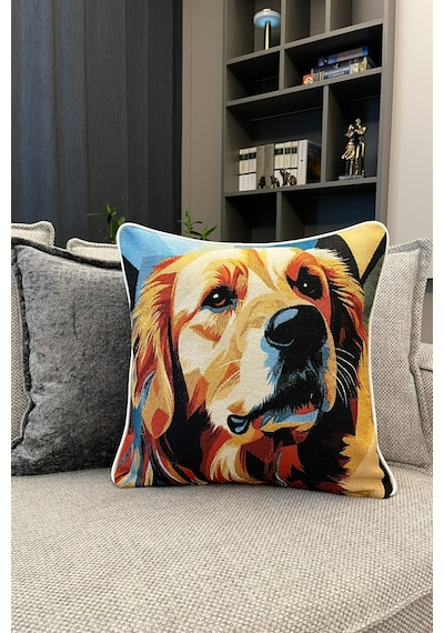 Kırlent Kılıfı Goblen Dokuma Kumaş - 45x45cm Çift Taraflı Biyeli Dekoratif Kırlent Kılıfı - Vs-444 Çok Renkli