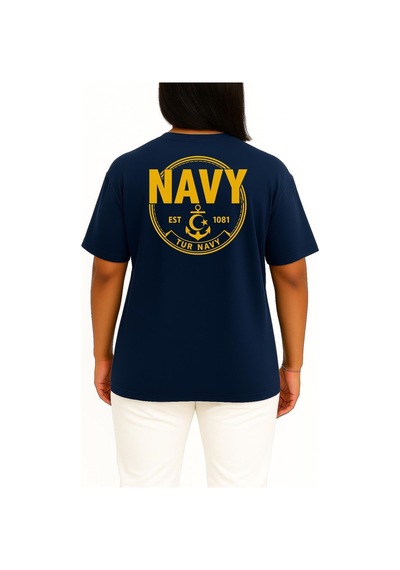 Bahriyeli Collection Oversize Tur Navy Göğüs Ve Sırt Baskılı Unisex T-shirt Lacivert