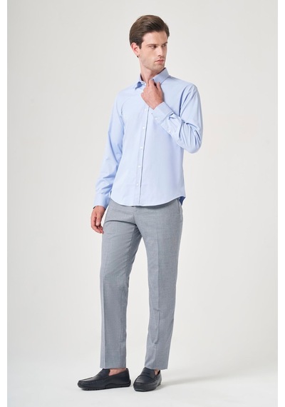 İmza Mavi Sert Yaka Uzun Kol Cepsiz Slim Fit Pamuklu Gömlek 1004260213 Koyu Mavi