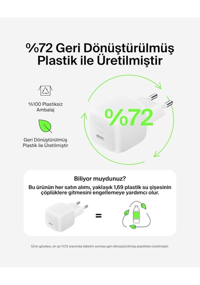 Belkin Kompakt Duvar Şarj Cihazı 45 W + Usb-c - Usb-c Kablosu, Ap