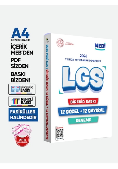 LGS 8.Sınıf MEBi ONLİNE 1.2.3.4.5.6.7.8.9.10.11.12. Deneme Türkiye Geneli Paket PDF BASKI ÜCRETİ