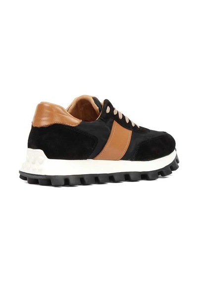 Erkek Siyah Bağcıklı Kalın Tabanlı Süet Deri Sneaker