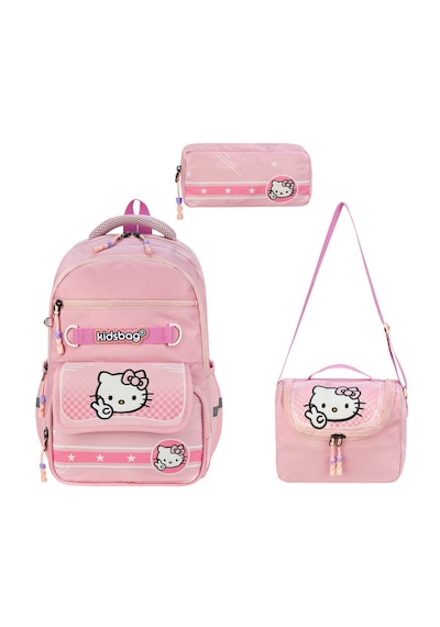 Hello Kitty Baskılı Ortopedik Su Geçirmez Ultra Lüx Okul Çantası Termal Beslenme Ve Kalemlik Pembe