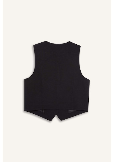 DeFacto 	V Yaka Keten Karışımlı Blazer Yelek E6209AX25SPBK81 Siyah