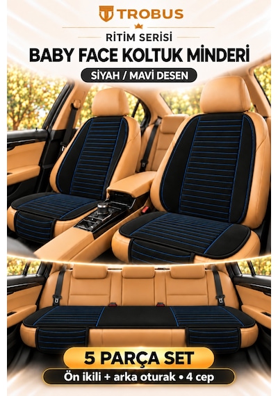 Trobus Ritim Hyundai H100 1994-2012 Baby Face 5'li Koltuk Minderi Siyah Mavi Desen