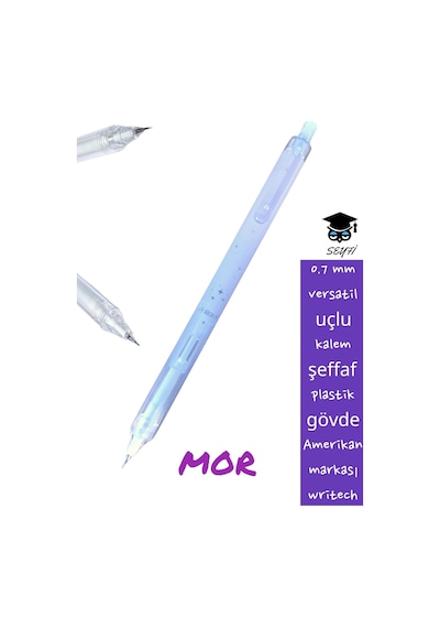 Seyfikirtasiye Versatil Uçlu Kalem, 0.7 Mm, Şeffaf Plastik Gövde, Mor, Writech