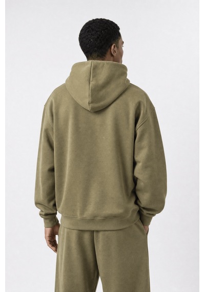 Erkek Respire Basic Oversize Hoodie Haki