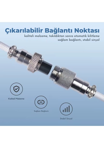 Mekanik Klavyeler İle Uyumlu Coiled Cable- Örgülü Sarmal Type-c Klavye Kablosu