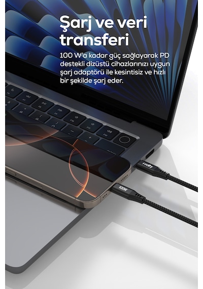 Type-c To Type-c Hızlı Şarj Kablosu 100w Pd, 480mbps, 1.2m, Manyetik Örgü Siyah-v0201014