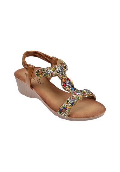Guja Taş Detaylı 5cm Dolgu Tabanlı Kadın Sandalet Gj-26y226 Camel
