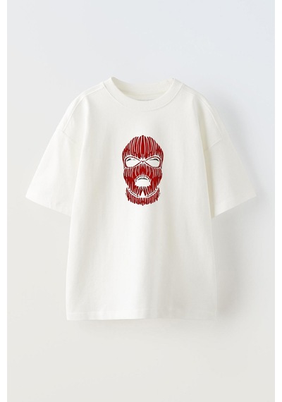 Thewert Unisex Red Mask Tasarım Baskılı Pamuk Beyaz Oversize T-shirt