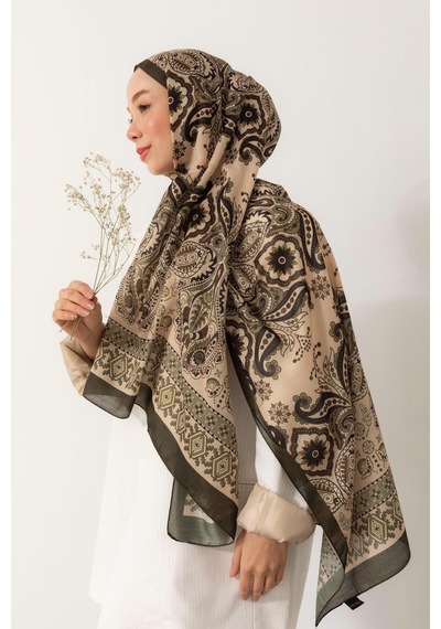 Mimiyum Soft Şal Klasik Etnik Desen Haki