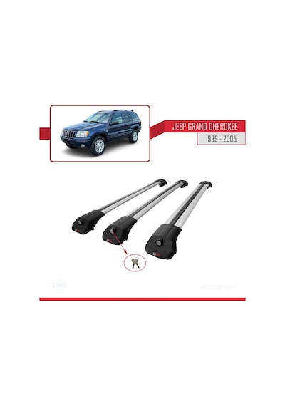 Jeep Grand Cherokee 1999-2005 Arası İle Uyumlu Ace-1 Ara Atkı Tavan Barı Gri 3 Adet Bar