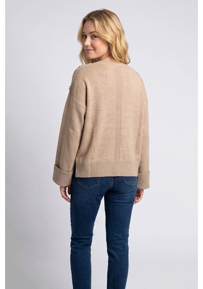 Fashion Friends Düğme Detaylı Bej Kadın Kazak 26k0039k1