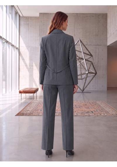 Prenses Blazer Ceket Geniş Paça Pantolon Takım Elbise Lacivert