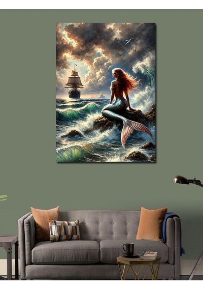 Kanvas Tablo Denizde Kırmızı Denizkızı 70cmx100cm