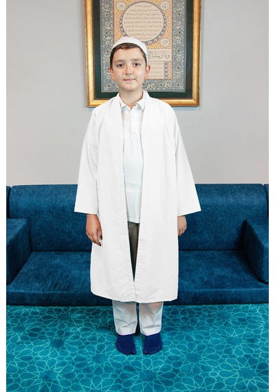 Beyaz Buhara Yaka Namaz Elbisesi Erkek Çocuk Cübbe Beyaz