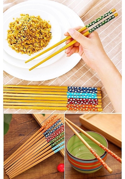 Bambu Chopstick Çubuk Yemek Çubuğu Yıkanabilir Tekrar Kullanılabilir 3 Çift- 6 Adet Ahşap - Şeffaf