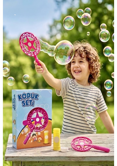 Yıldızlı Dev Baloncuk Seti 3 Parçalı Özel Köpük Suyu Solüsyonlu 35,5cm Eğlenceli Köpük Oyun Seti Pembe