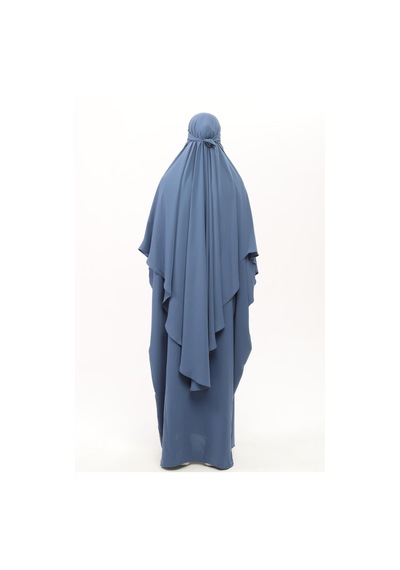 Altobeh Sultanbaş Nikaplı Çarşaf Cilbab Khimar Abaya Kolu Lastikli Hakim Yaka Peçeli Ferace Medine İpek Kot 1412-158-s-m Mavi